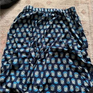 J. Crew Navy Blue Floral-Print Maxi Skirt with Elastic Waist